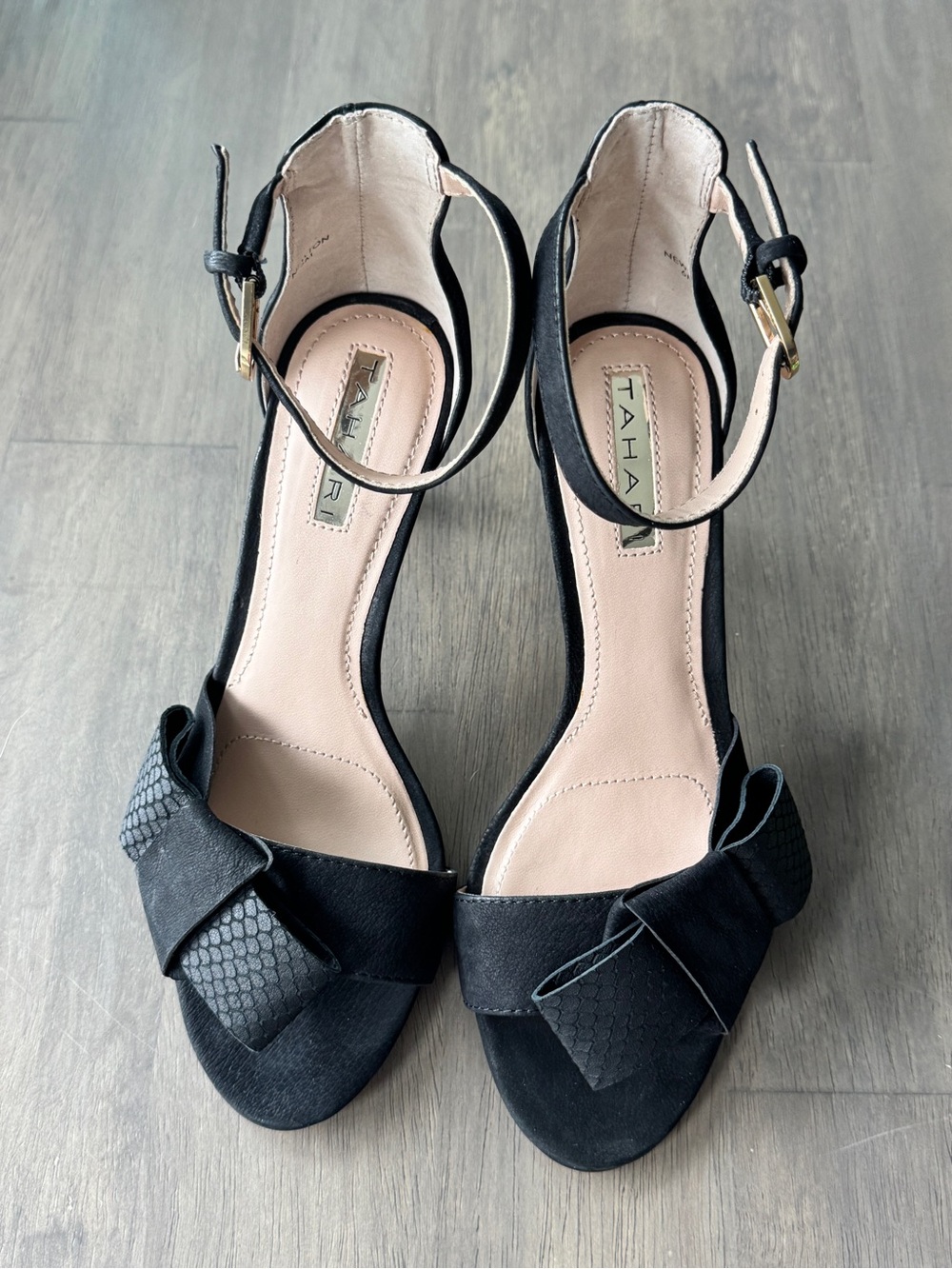 Tahari Black Ankle-Strap Bow Heels for Women